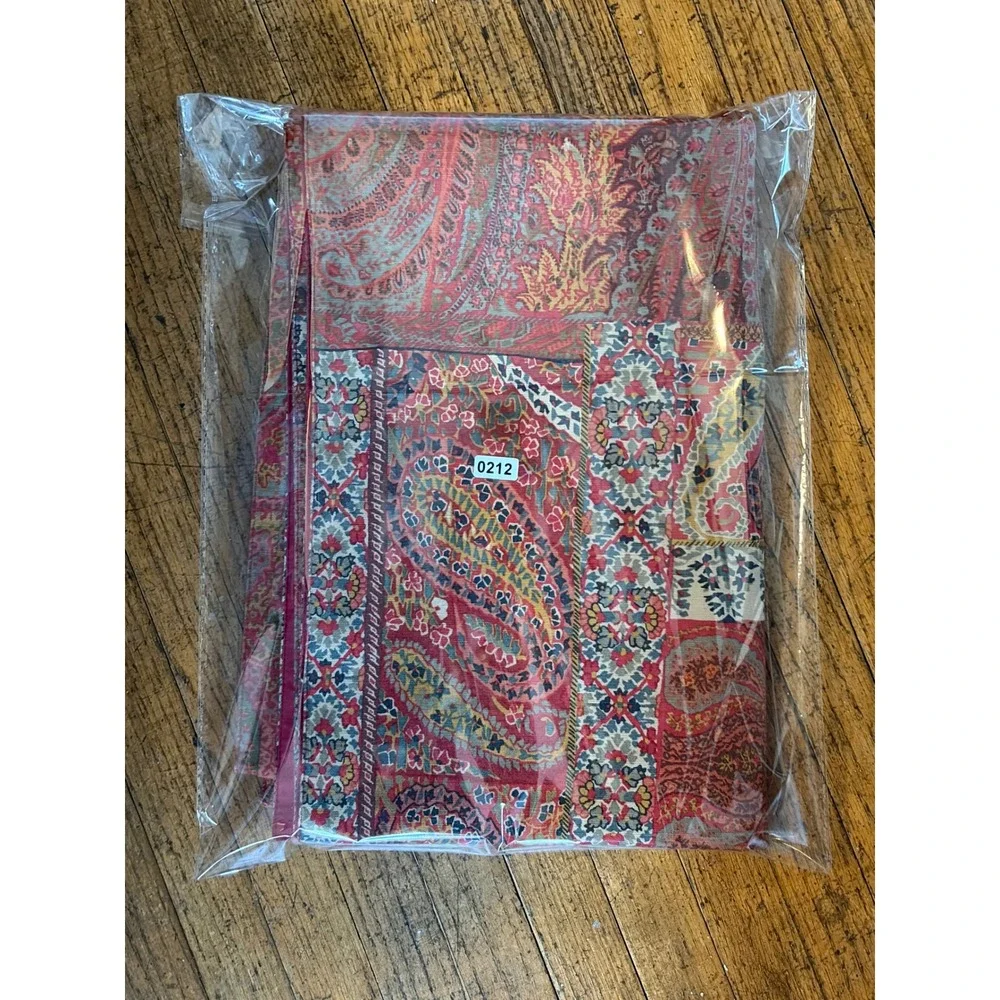 Pottery Barn Paisley Patchwork Table Runner Red Orange Cotton Linen